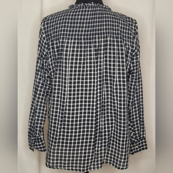 J. Crew Ruffle Classic Popover Long Sleeve Shirt in Mini Windowpane - Size 14 - Picture 8 of 16